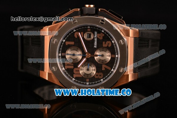 Audemars Piguet Royal Oak Offshore Clone AP Calibre 3126 Automatic Rose Gold with Arabic Numeral Markers and Black Dial - Steel Bezel (EF) - Click Image to Close